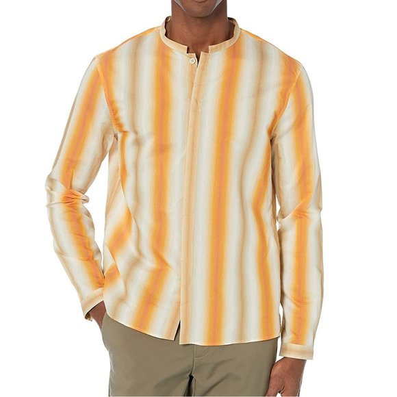 John Varvatos Collection Men's Ombre Stripe Button Front Shirt Silk Blend Squash